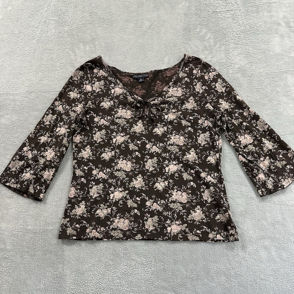 American Living Long Sleeve Shirt Women Medium Brown Floral Vintage Y2K
